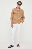 Сорочка з льону BOSS колір бежевий regular класичний комір (3238212)