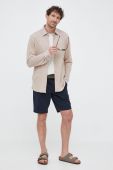 Бавовняна сорочка BOSS чоловіча колір бежевий regular класичний комір