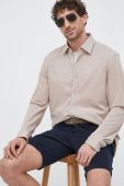 Бавовняна сорочка BOSS чоловіча колір бежевий regular класичний комір