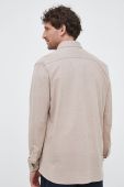 Бавовняна сорочка BOSS чоловіча колір бежевий regular класичний комір