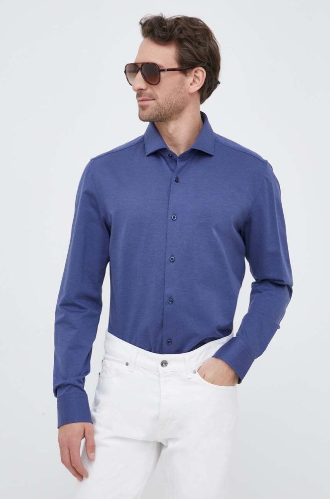 Бавовняна сорочка BOSS чоловіча колір синій regular класичний комір (3150670)