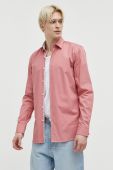 Бавовняна сорочка HUGO чоловіча колір рожевий regular з італійським коміром