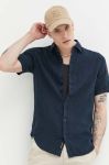 Сорочка з льону Superdry колір синій regular класичний комір Сорочка з льону Superdry колір синій regular класичний комір