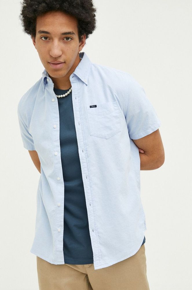 Бавовняна сорочка Superdry чоловіча regular комір button-down колір блакитний (3185002)