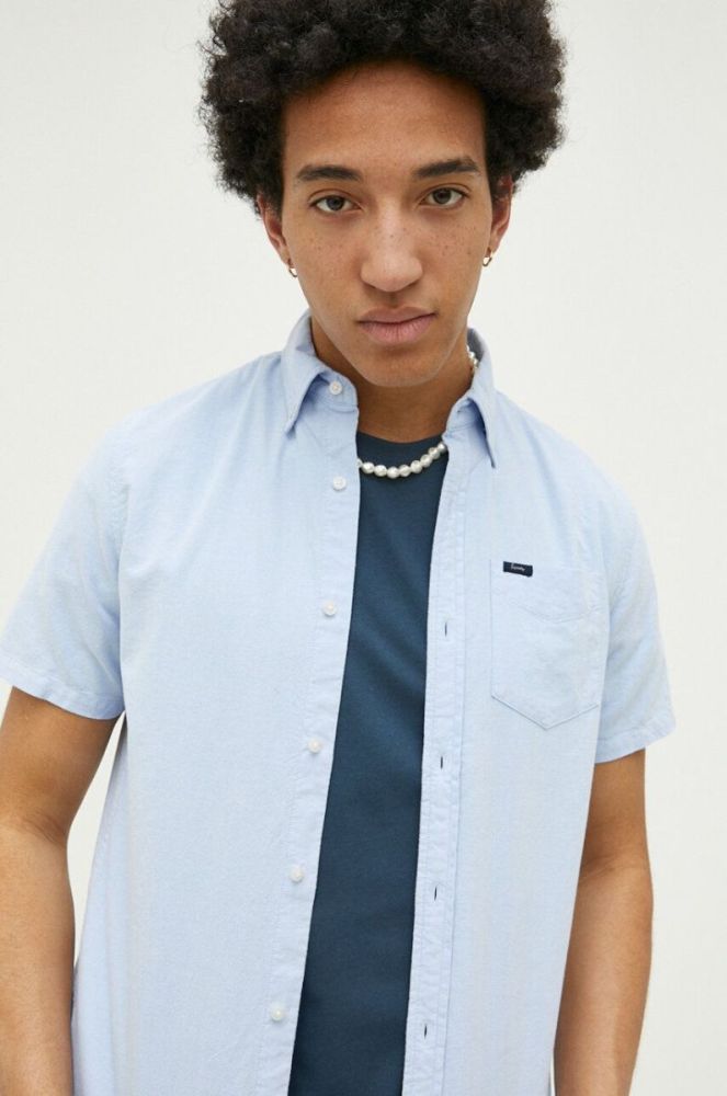 Бавовняна сорочка Superdry чоловіча regular комір button-down колір блакитний (3185002) фото 4