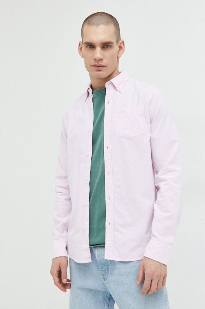 Бавовняна сорочка Superdry чоловіча колір рожевий regular комір button-down фото 3