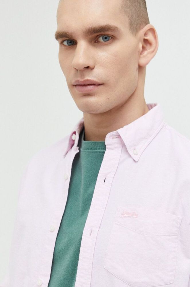 Бавовняна сорочка Superdry чоловіча колір рожевий regular комір button-down фото 5