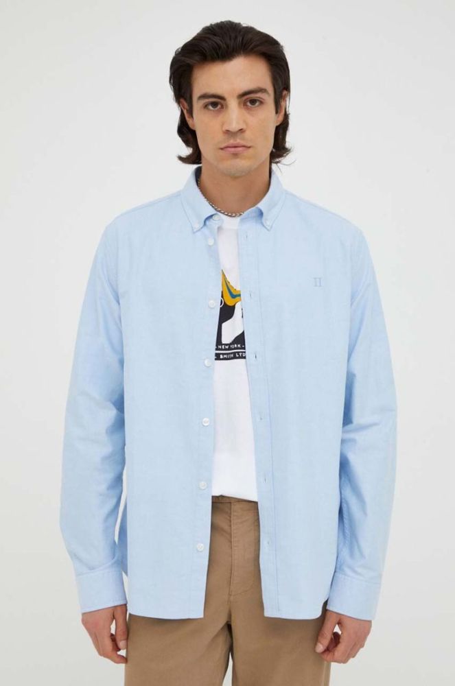 Сорочка Les Deux чоловіча regular комір button-down колір блакитний фото 4