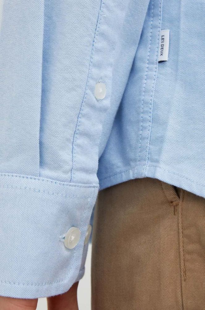 Сорочка Les Deux чоловіча regular комір button-down колір блакитний фото 6