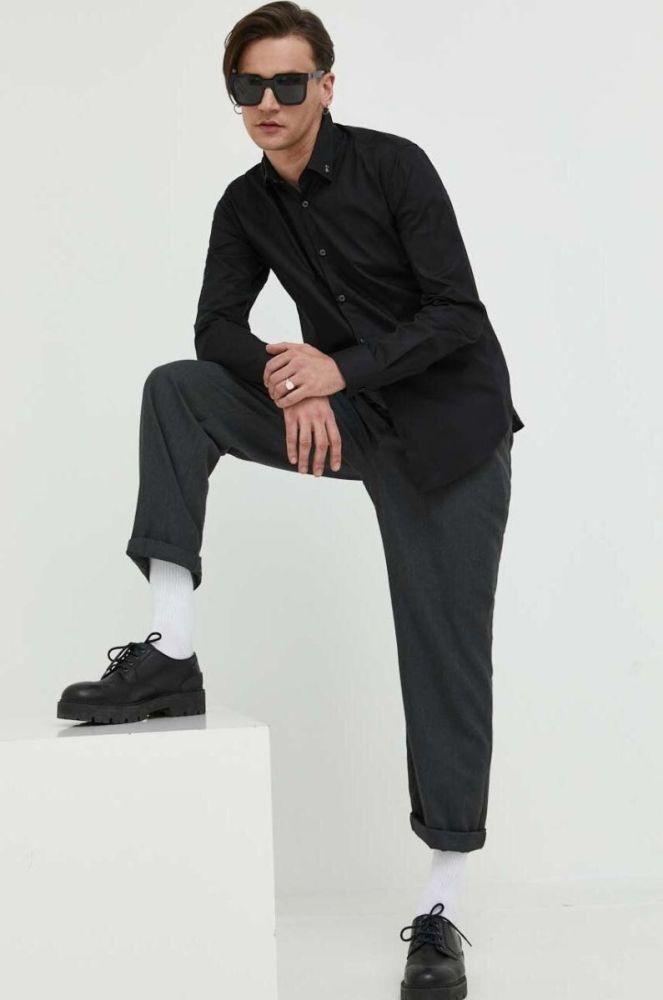 Сорочка HUGO чоловіча колір чорний slim класичний комір (3150732) фото 2