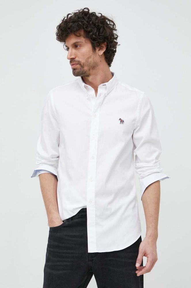 Бавовняна сорочка PS Paul Smith чоловіча колір білий slim комір button-down (2990327)