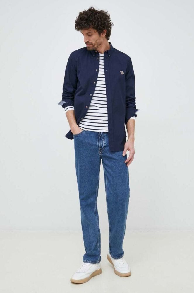 Бавовняна сорочка PS Paul Smith чоловіча колір синій slim комір button-down фото 3