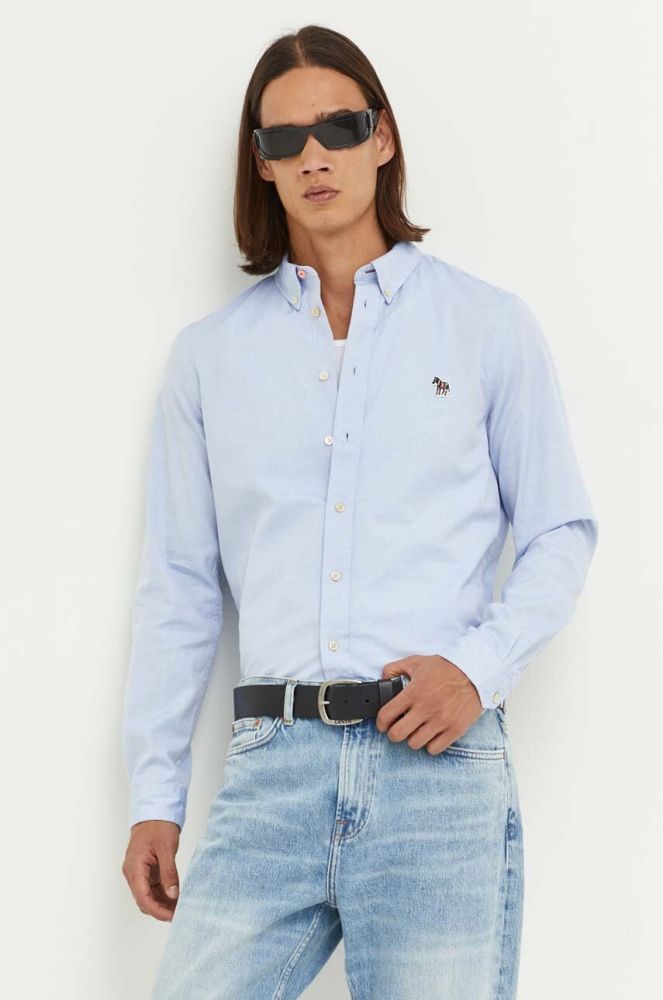 Бавовняна сорочка PS Paul Smith чоловіча колір білий slim комір button-down (3303731)