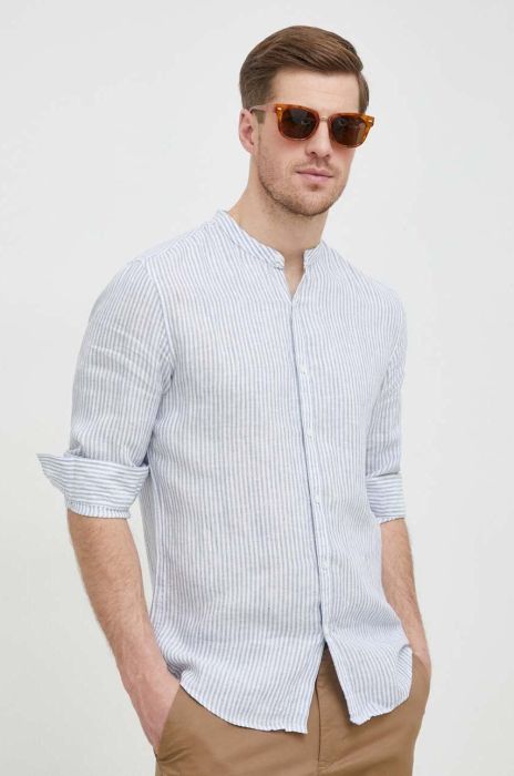 Сорочка з льону Michael Kors slim зі стійкою колір блакитний