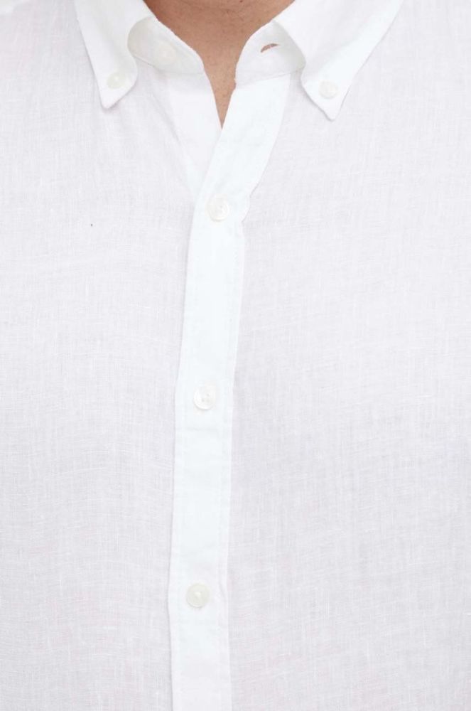 Сорочка з льону Michael Kors колір білий slim комір button-down фото 2