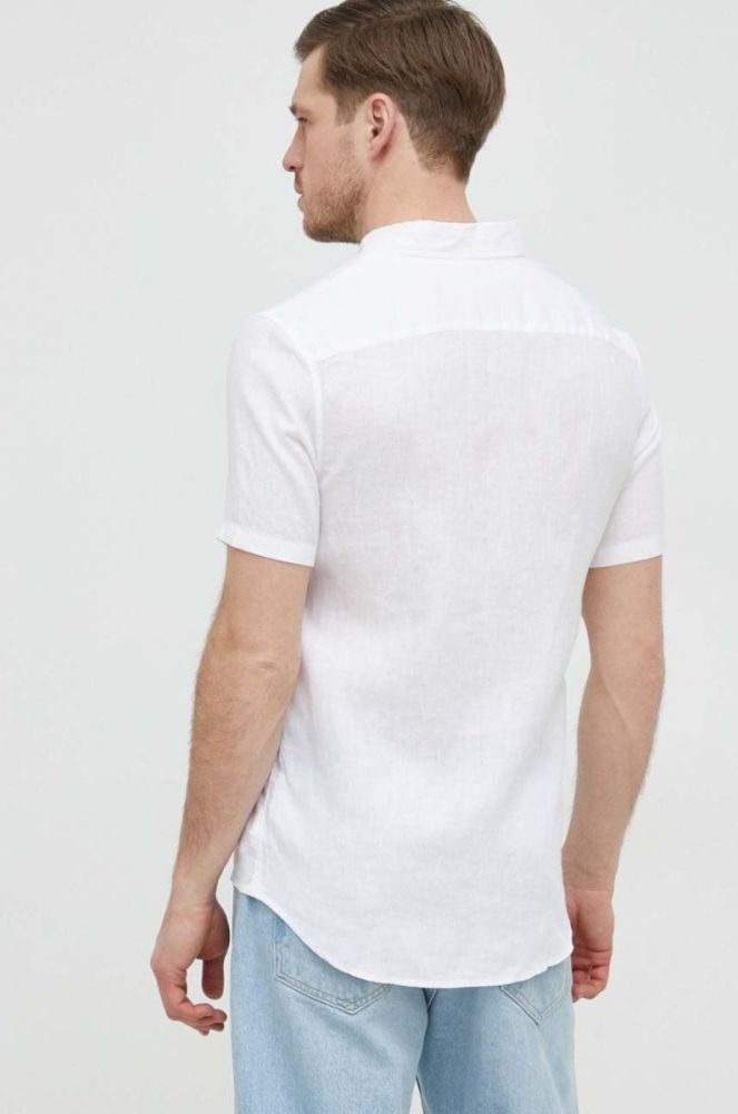 Сорочка з льону Michael Kors колір білий slim комір button-down фото 4