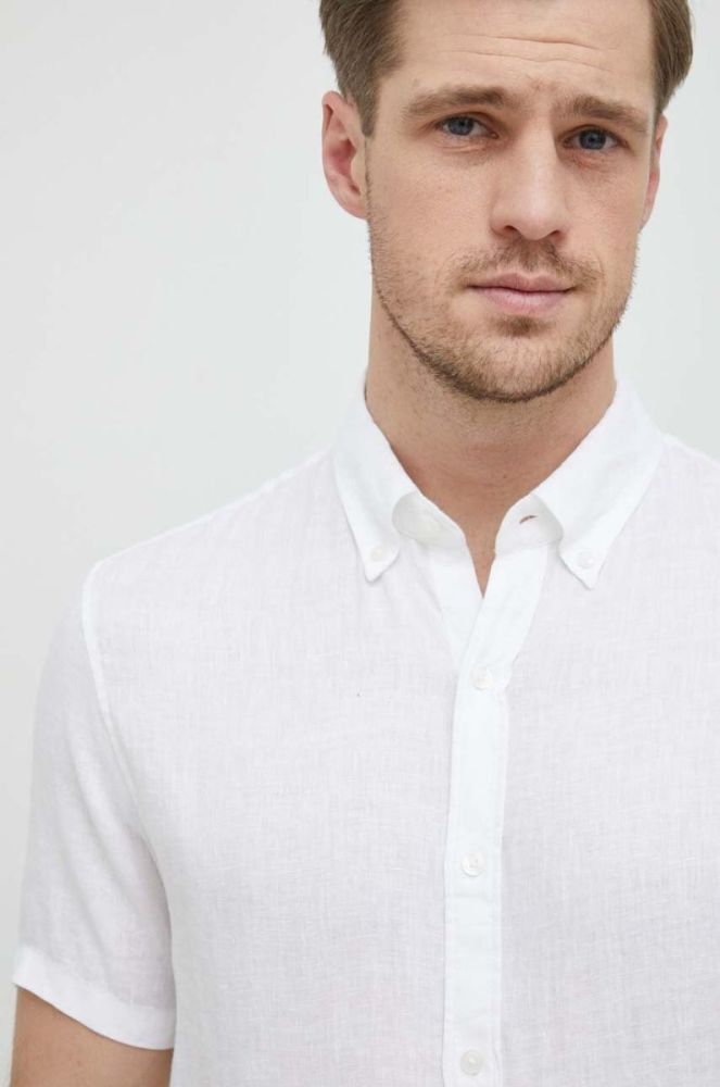 Сорочка з льону Michael Kors колір білий slim комір button-down фото 6