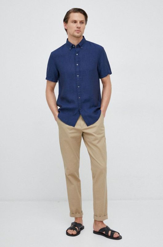 Сорочка з льону Michael Kors колір синій slim комір button-down (3069862) фото 2