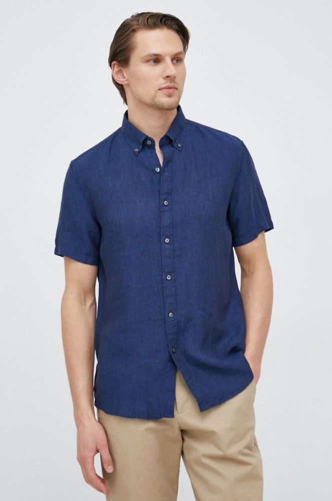 Сорочка з льону Michael Kors колір синій slim комір button-down (3069862) фото 4