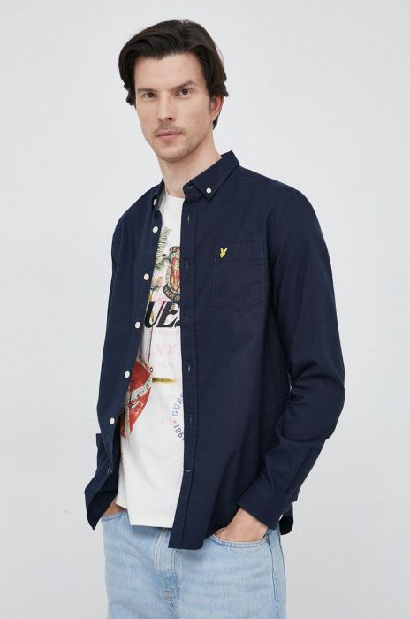 Бавовняна сорочка Lyle & Scott чоловіча колір синій regular комір button-down Бавовняна сорочка Lyle & Scott чоловіча колір синій regular комір button-down