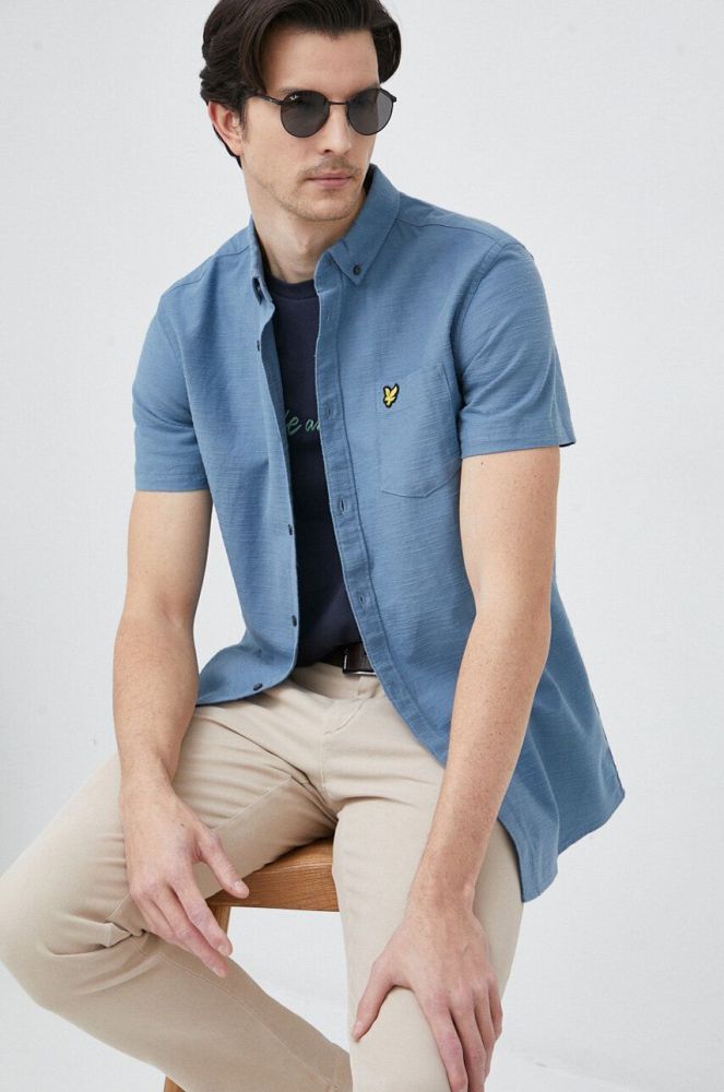 Бавовняна сорочка Lyle & Scott чоловіча regular комір button-down колір блакитний (3112573)