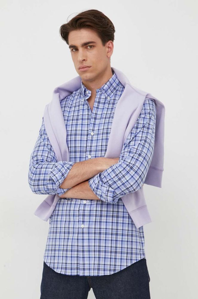 Сорочка Polo Ralph Lauren чоловіча колір фіолетовий regular комір button-down (3306834)