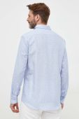 Сорочка з льону United Colors of Benetton regular класичний комір колір блакитний