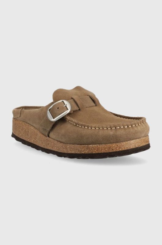 Замшеві шльопанці Birkenstock Buckley жіночі колір бежевий 1019490 фото 2