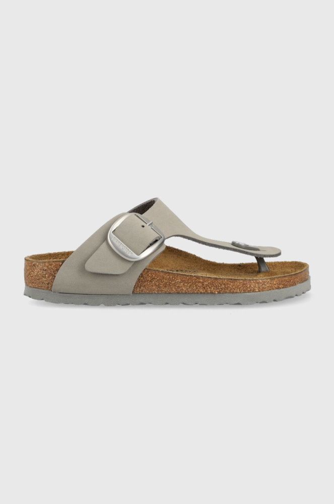 Замшеві в'єтнамки Birkenstock Gizeh Big Buckle жіночі колір сірий на плоскому ходу 1022205