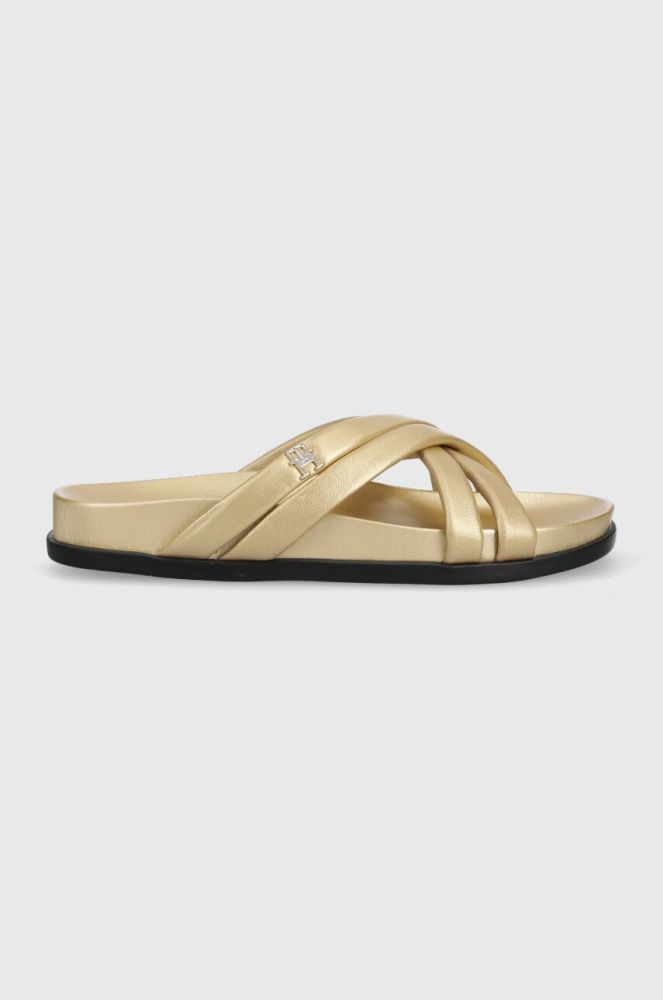 Шкіряні шльопанці Tommy Hilfiger STRAP FEMININE SANDAL GOLDEN жіночі колір золотий FW0FW06994