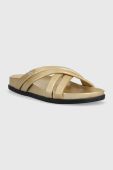 Шкіряні шльопанці Tommy Hilfiger STRAP FEMININE SANDAL GOLDEN жіночі колір золотий FW0FW06994