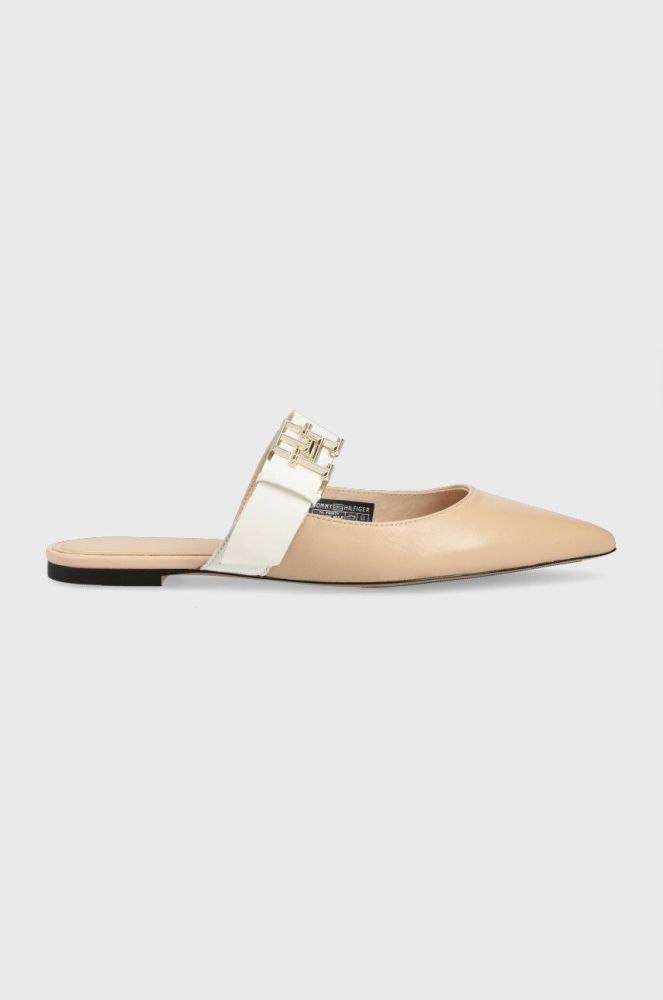 Шкіряні шльопанці Tommy Hilfiger TH POINTY FEMININE MULE жіночі колір бежевий FW0FW06997