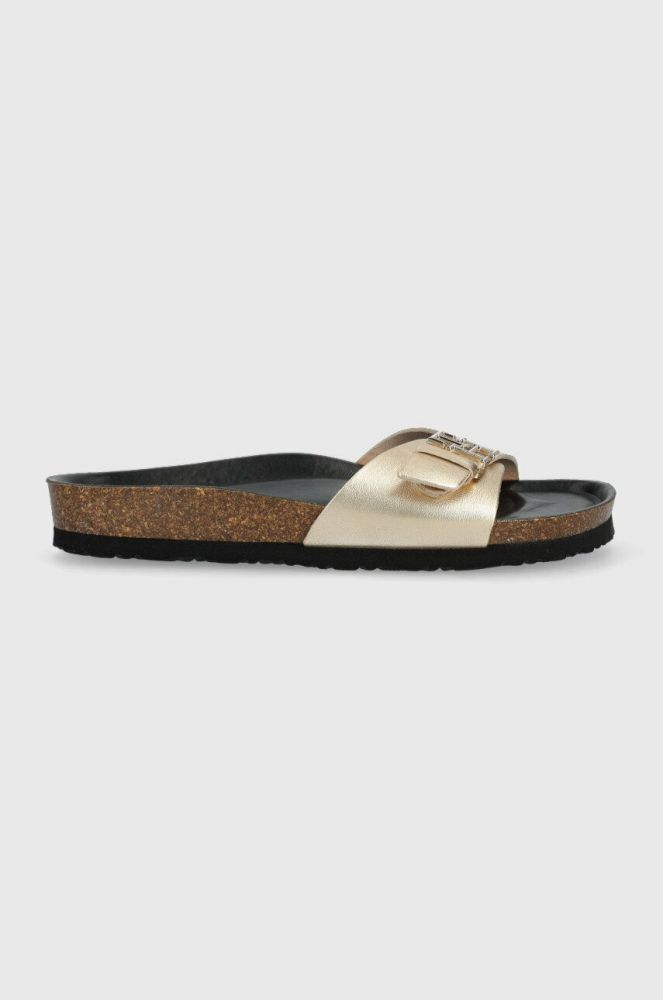 Шкіряні шльопанці Tommy Hilfiger TH MULE SANDAL GOLDEN жіночі колір золотий FW0FW07070