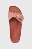 Замшеві шльопанці Tommy Hilfiger TH MULE SANDAL SUEDE жіночі колір рожевий FW0FW07071