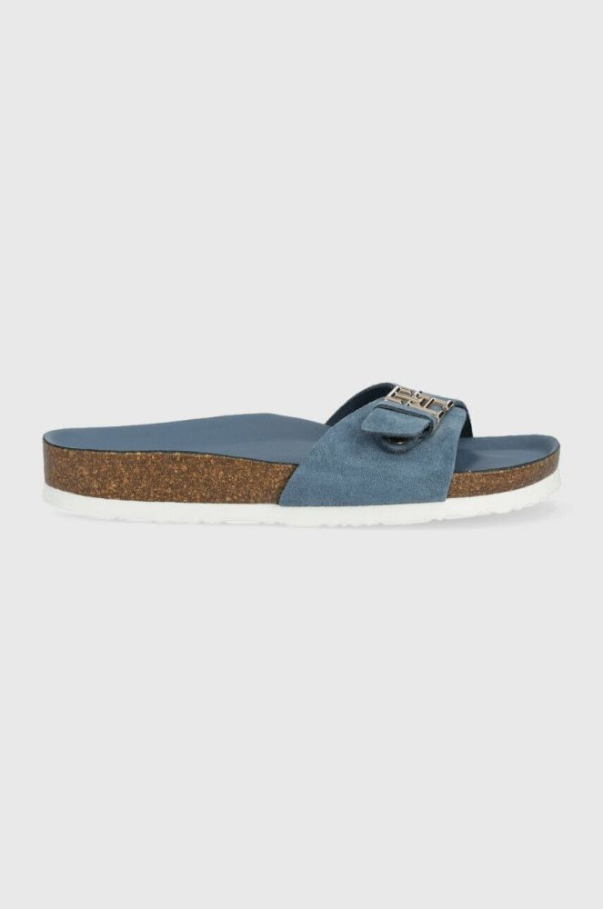 Замшеві шльопанці Tommy Hilfiger TH MULE SANDAL SUEDE жіночі  FW0FW07071 колір блакитний