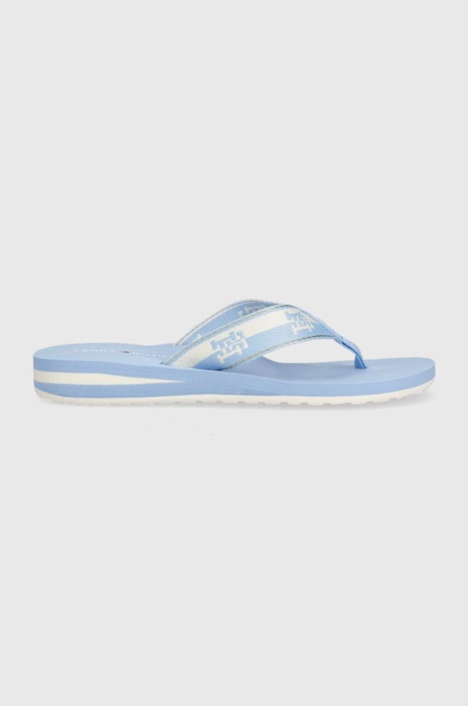 В'єтнамки Tommy Hilfiger TH COLORBLOCK WEBBING SANDAL жіночі на плоскому ходу колір блакитний