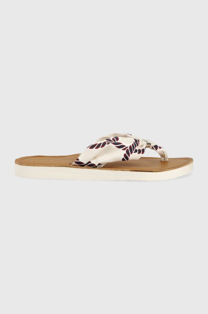 В'єтнамки Tommy Hilfiger TH ELEVATED BEACH SANDAL PRINT жіночі колір білий на плоскому ходу FW0FW07164