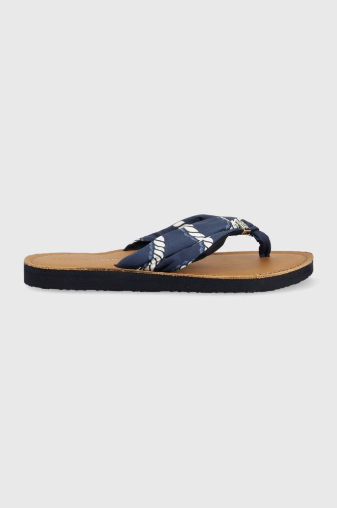 В'єтнамки Tommy Hilfiger TH ELEVATED BEACH SANDAL PRINT жіночі колір синій на плоскому ходу FW0FW07164