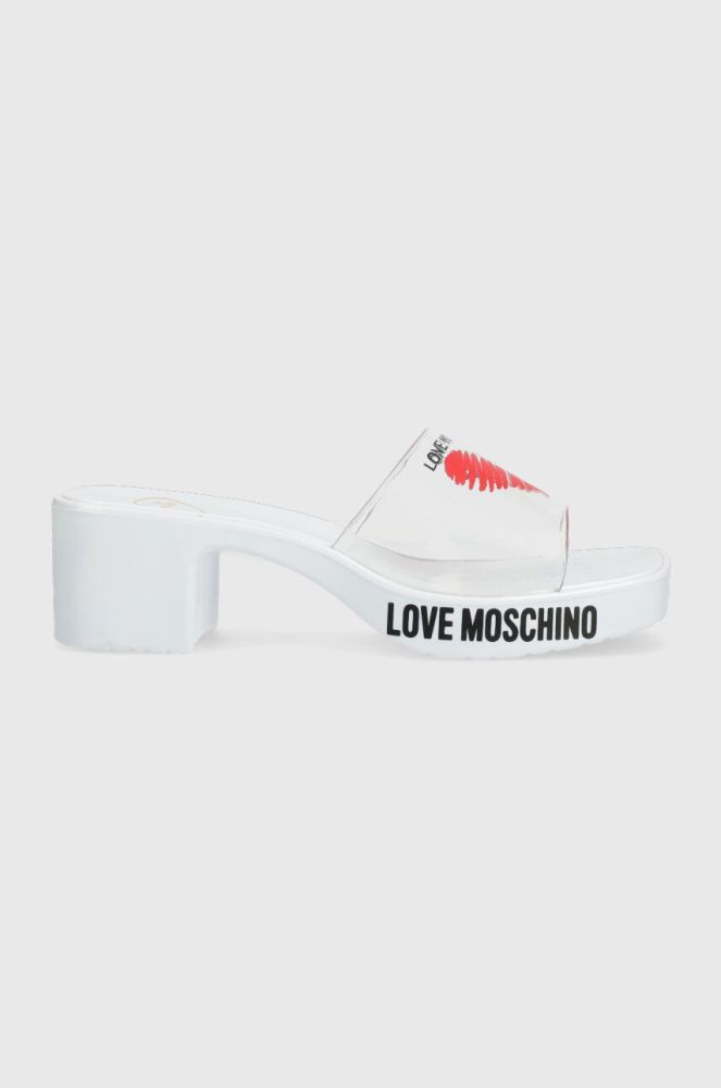 Шльопанці Love Moschino жіночі колір білий каблук блок JA28256G0GI50100