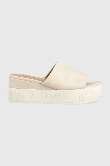 Шльопанці Mustang жіночі колір бежевий на танкетці 1459701
