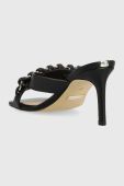Шкіряні шльопанці Guess VALALY жіночі колір чорний на шпильці FL6VLY LEA03