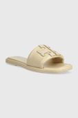 Шкіряні шльопанці Tory Burch 79985-200 жіночі колір бежевий Double T Sport Slide