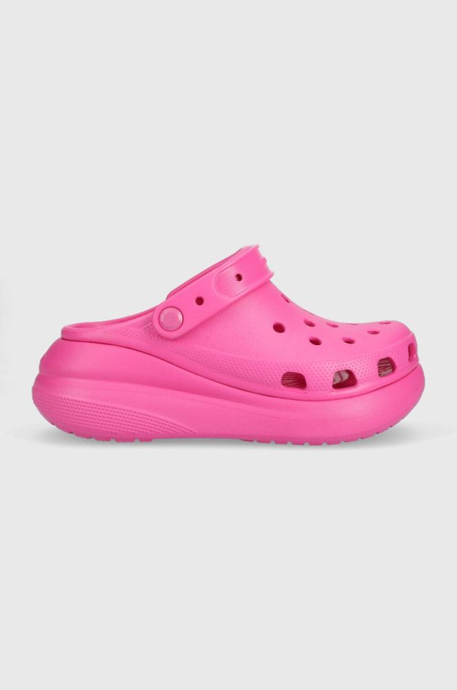 Шльопанці Crocs Classic Crush Clog жіночі колір рожевий на платформі 207521 207521.6UB-6UB