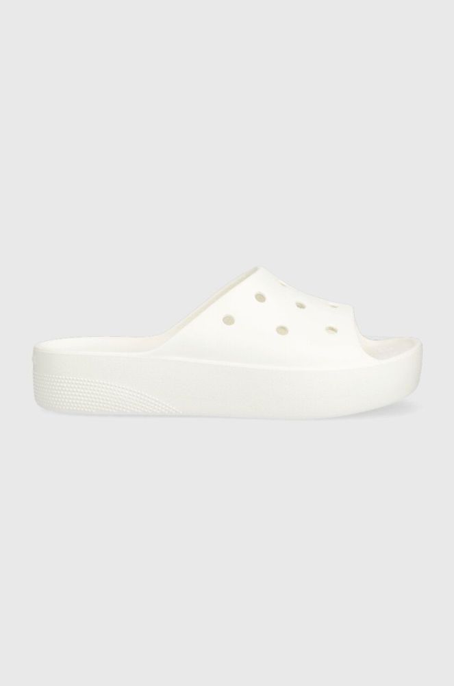 Шльопанці Crocs Classic Platform Slide жіночі колір білий на платформі 208180 208180.100-100