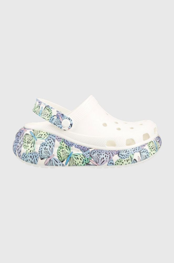 Шльопанці Crocs Classic Crush Butterfly Clog жіночі колір білий на платформі 208258 208258.94S-94S