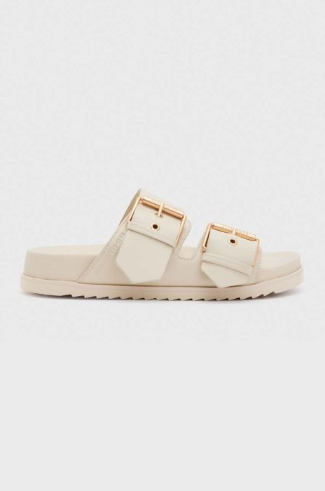 Шкіряні шльопанці AllSaints жіночі колір бежевий