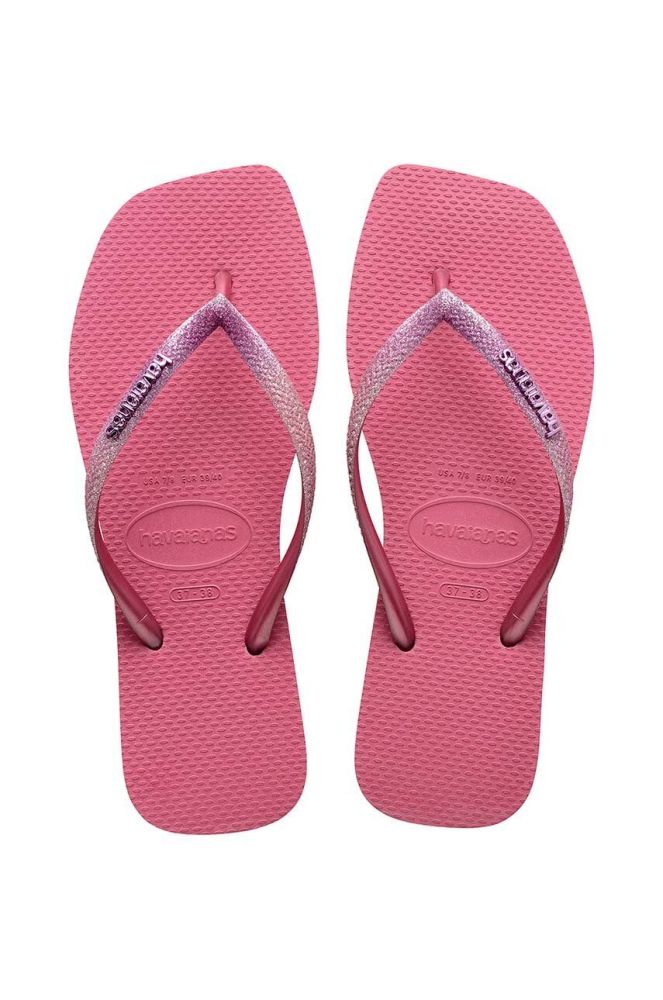 В'єтнамки Havaianas SQUARE GLITTER жіночі колір рожевий на плоскому ходу 4148102.1750