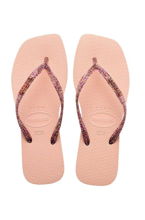 В'єтнамки Havaianas SLIM SQUARE LOGO METALLIC жіночі колір рожевий на плоскому ходу 4148257