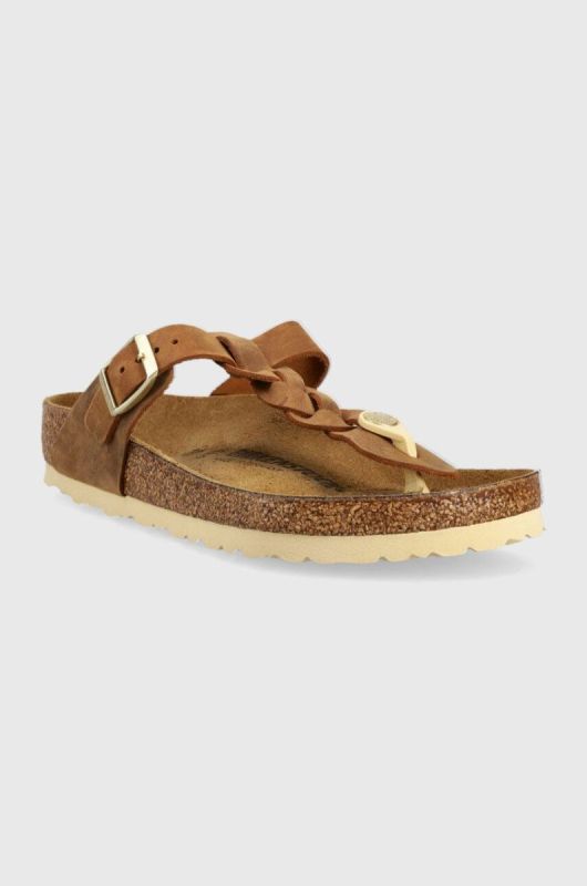 Шкіряні в'єтнамки Birkenstock Gizeh Braided жіночі колір коричневий на плоскому ходу 1021355-brown фото 2