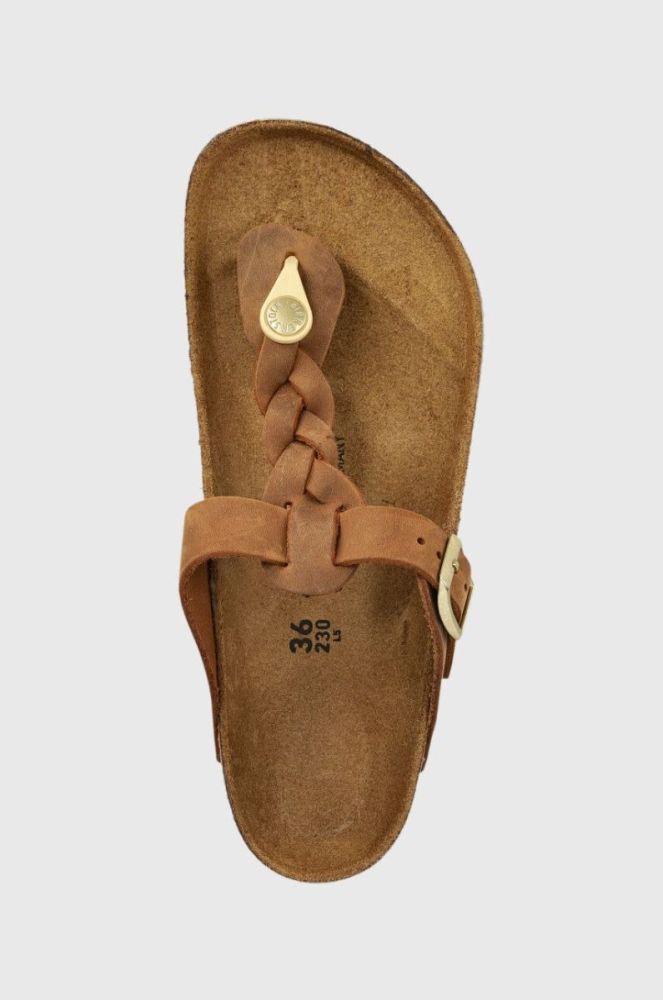 Шкіряні в'єтнамки Birkenstock Gizeh Braided жіночі колір коричневий на плоскому ходу 1021355-brown фото 4